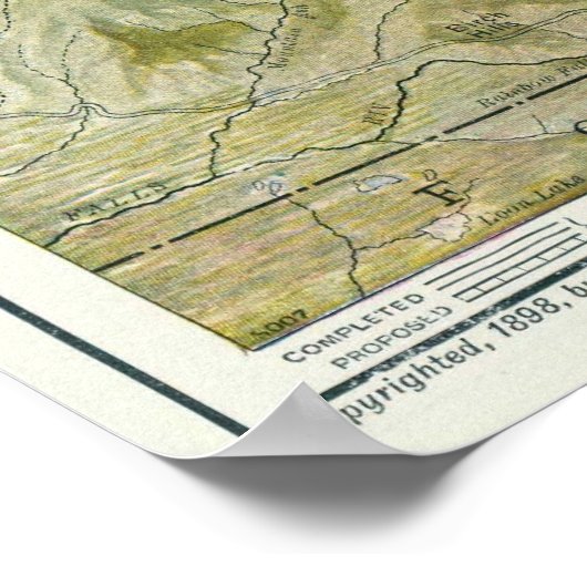 kaart van het Nationaal Park Yellowstone (1898) Poster (Hoek)