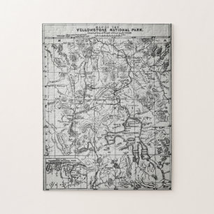 kaart van het nationaal park Yellowstone geblacke Legpuzzel