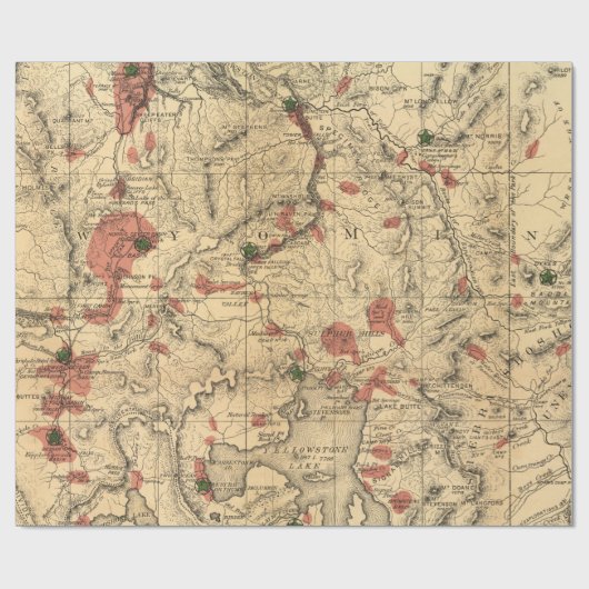 kaart van het nationale park Yellowstone (1881) Cadeaupapier (Vlak)