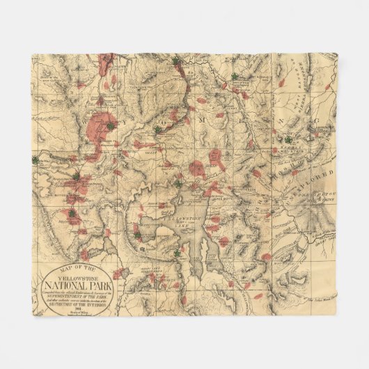 kaart van het nationale park Yellowstone (1881) Fleece Deken (Voorkant (Horizontaal))