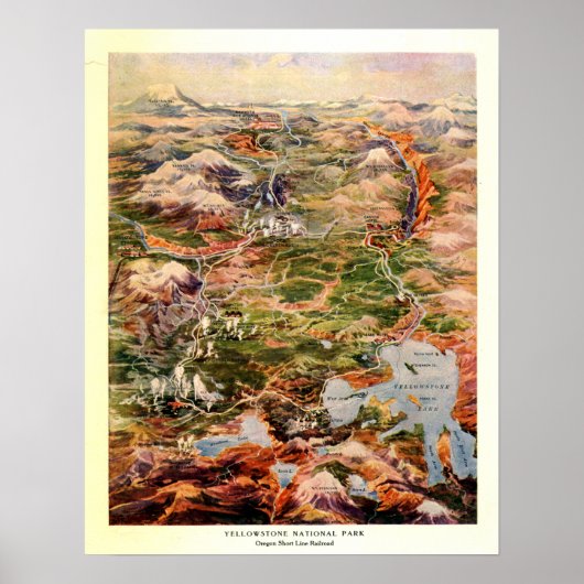  kaart van het nationale park Yellowstone Poster (Voorkant)