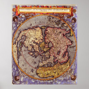  kaart van het noordelijk halfrond van de wereld poster