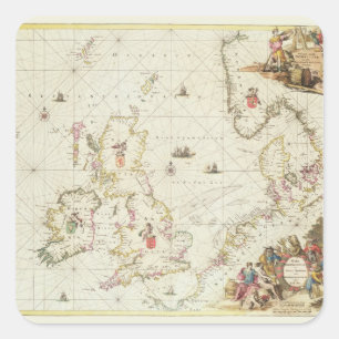 Kaart van het Noorden Zee, c.1675 Vierkante Sticker