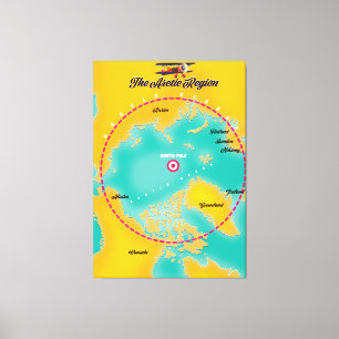 Kaart van het noordpoolgebied in de Arctische regi Canvas Afdruk