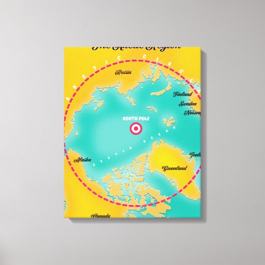 Kaart van het noordpoolgebied in de Arctische regi Canvas Afdruk (Voorkant)