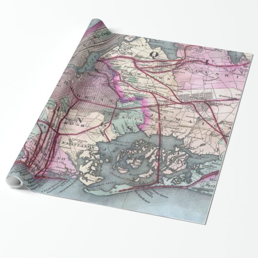  kaart van het NYC-metrogebied (1880) Cadeaupapier (Uitgerold)
