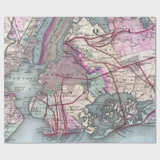  kaart van het NYC-metrogebied (1880) Cadeaupapier (Vlak)