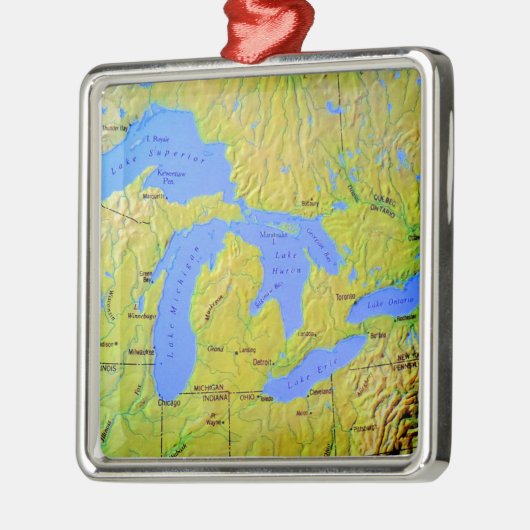 Kaart van het ontwerp van de Grote Meren Metalen Ornament (Links)