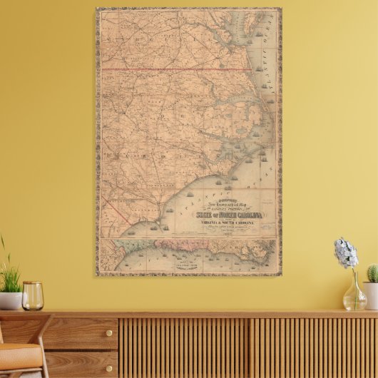  kaart van het oostelijk deel van North Carolina ( Canvas Afdruk (Insitu (Woonkamer))