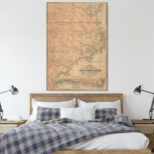  kaart van het oostelijk deel van North Carolina ( Canvas Afdruk (Insitu (Slaapkamer))