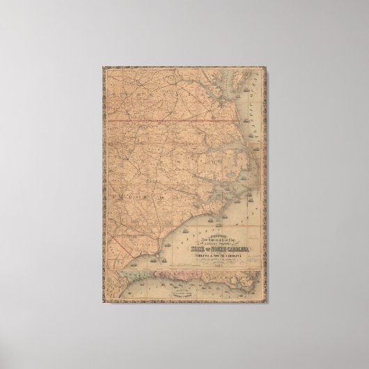  kaart van het oostelijk deel van North Carolina ( Canvas Afdruk (Voorkant)