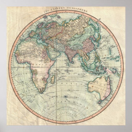 kaart van het oostelijk halfrond (1801) poster (Voorkant)