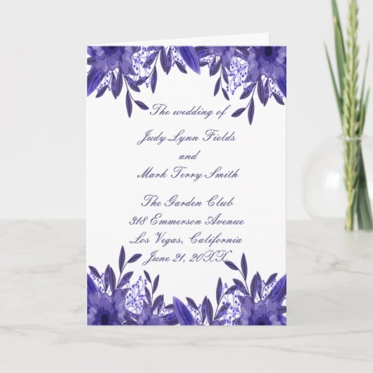 Kaart van het Paarse Blue Floral Foliage Wedding P (Voorkant)