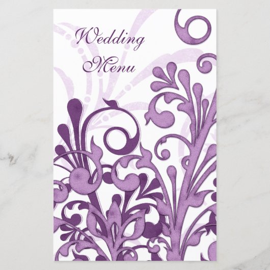 Kaart van het Paarse en Witte Floral Wedding Menu (Achterkant)