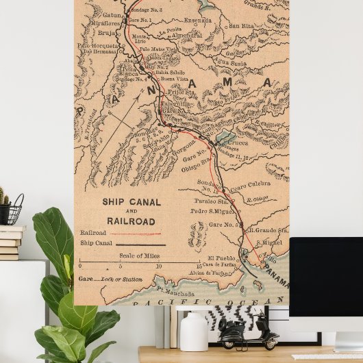  kaart van het Panamakanaal (1885) Poster (Thuiskantoor)