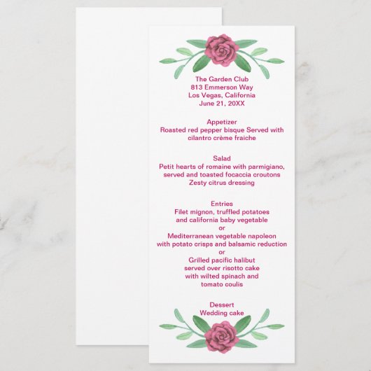 Kaart van het Pink Floral Greenery Foliage Wedding (Voorkant / Achterkant)