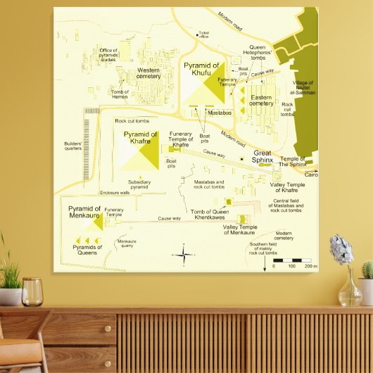 Kaart van het piramidecomplex van Gizeh Diagram Canvas Afdruk (Insitu (Woonkamer))