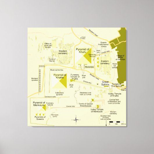 Kaart van het piramidecomplex van Gizeh Diagram  Canvas Afdruk (Voorkant)