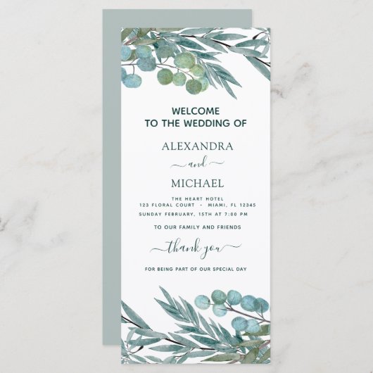 Kaart van het programma Eucalyptus Greenery Waterv (Voorkant / Achterkant)