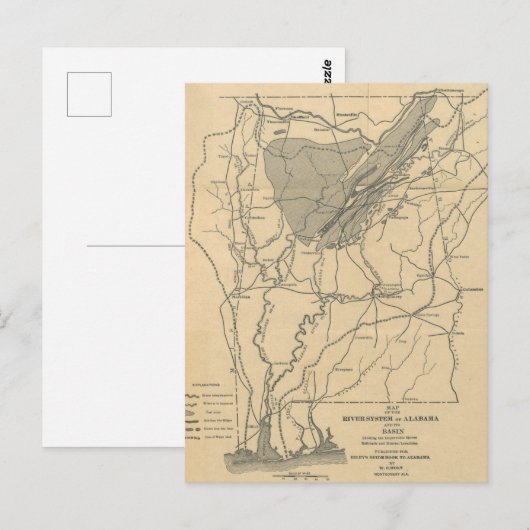  kaart van het riviersysteem van Alabama (1887) (Voorkant / Achterkant)