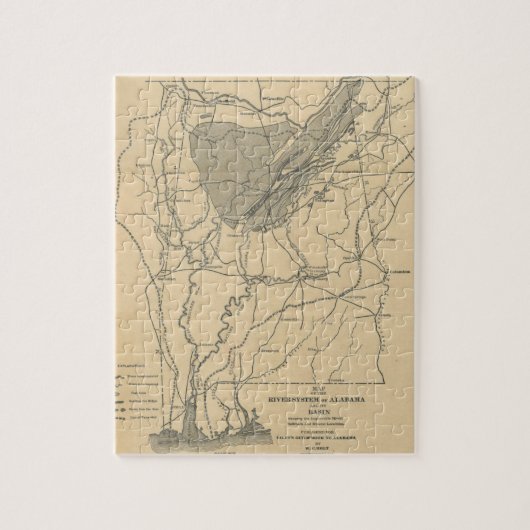  kaart van het riviersysteem van Alabama (1887) Legpuzzel (Verticaal)