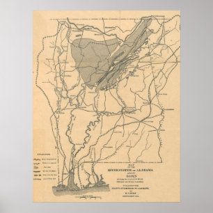 kaart van het riviersysteem van Alabama (1887) Poster