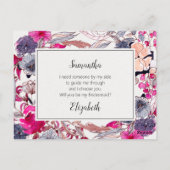 Kaart van het roze Floral Wedding Bridesmaid Voors (Achterkant)