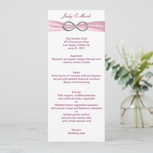 Kaart van het Roze Infinity Wedding Menu (Staand voorkant)
