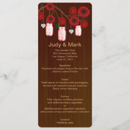 Kaart van het Rustic Red Mason Jars Wedding Menu