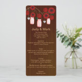 Kaart van het Rustic Red Mason Jars Wedding Menu (Staand voorkant)