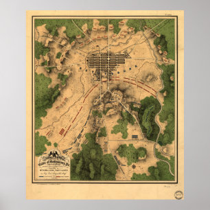  kaart van het slagveld Gettysburg (1863) 3 Poster
