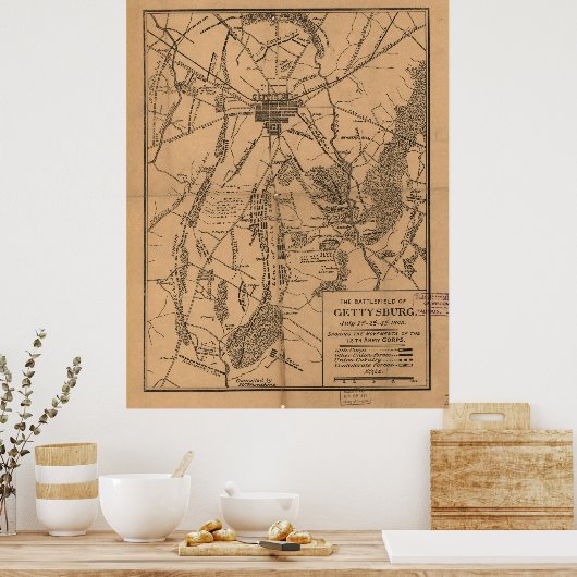  kaart van het slagveld Gettysburg (1863) 4 Poster (Keuken)