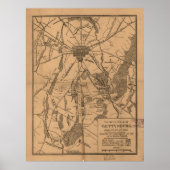  kaart van het slagveld Gettysburg (1863) 4 Poster (Voorkant)