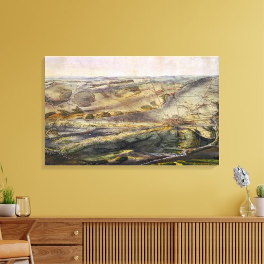 kaart van het slagveld Gettysburg (1863) Canvas Afdruk (Insitu (Woonkamer))