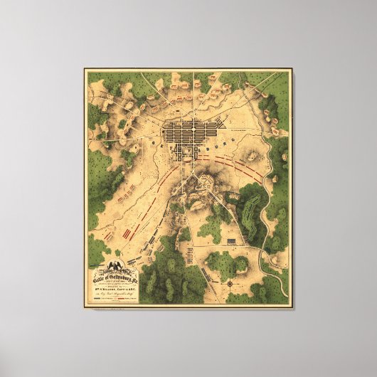  kaart van het slagveld Gettysburg (1863) Canvas Afdruk (Voorkant)