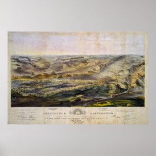  kaart van het slagveld Gettysburg (1863) Poster