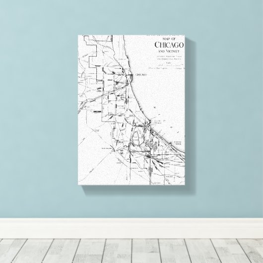  kaart van het spoorwegnet van Chicago (1913) Canvas Afdruk (Insitu (Houten vloer))