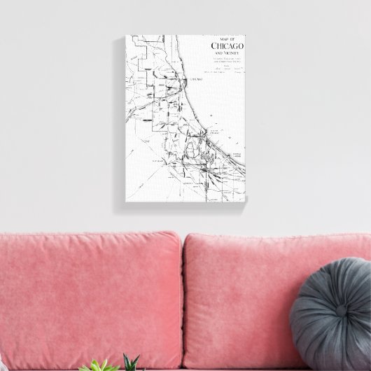  kaart van het spoorwegnet van Chicago (1913) Canvas Afdruk (Insitu (Woonkamer))