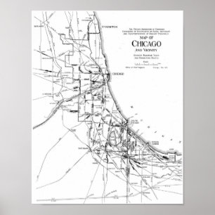  kaart van het spoorwegnet van Chicago (1913) Poster