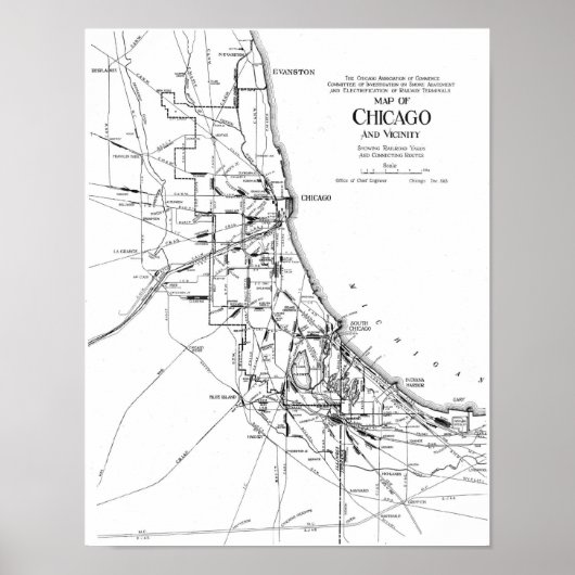  kaart van het spoorwegnet van Chicago (1913) Poster (Voorkant)