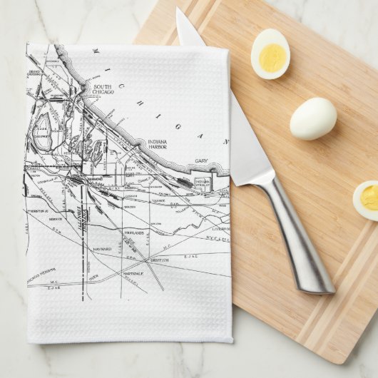  kaart van het spoorwegnet van Chicago (1913) Theedoek (Quarter Fold)