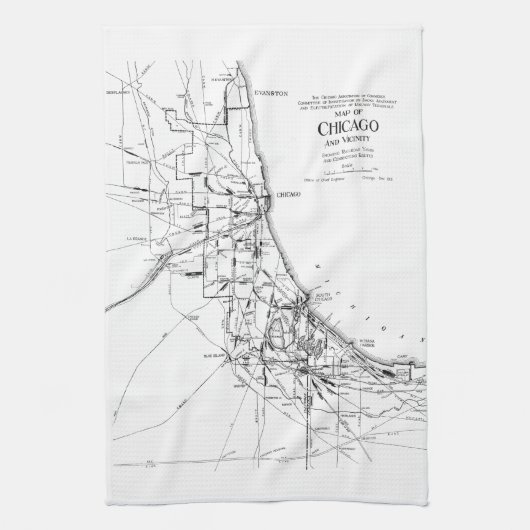  kaart van het spoorwegnet van Chicago (1913) Theedoek (Verticaal)
