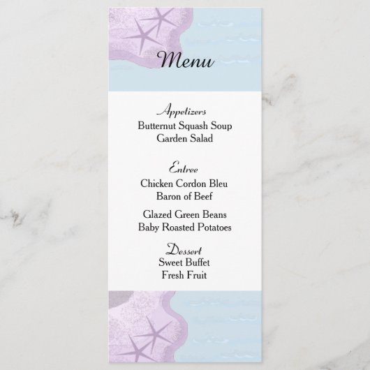 Kaart van het Startvis- en Ocean Wedding Menu (Voorkant)