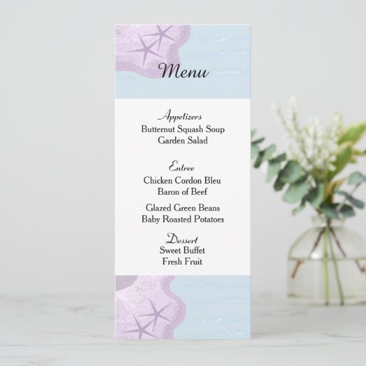 Kaart van het Startvis- en Ocean Wedding Menu (Staand voorkant)