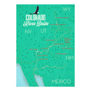  kaart van het stroomgebied van de Colorado Foto Afdruk