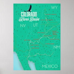  kaart van het stroomgebied van de Colorado Poster