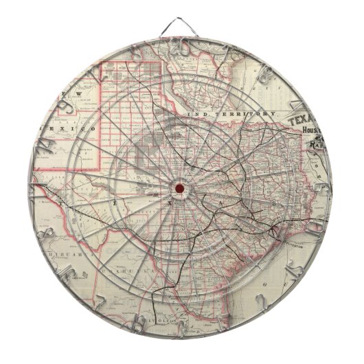 kaart van het Texas Railroad System (1885) Dartbord (Voorkant)