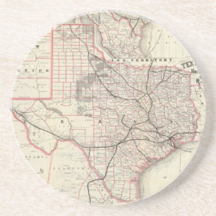  kaart van het Texas Railroad System (1885) Zandsteen Onderzetter