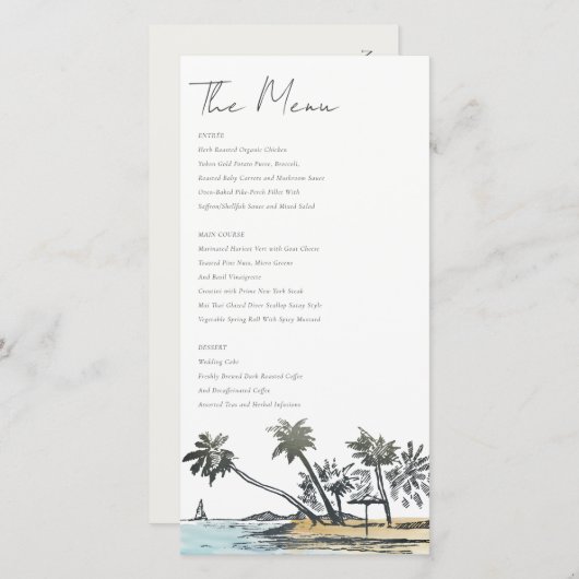 Kaart van het Tropisch Beach Palm Tree Sketch Wedd (Voorkant / Achterkant)