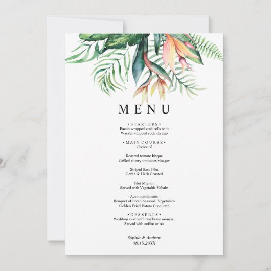 Kaart van het Tropisch Grieks bruiloft-menu (Voorkant)